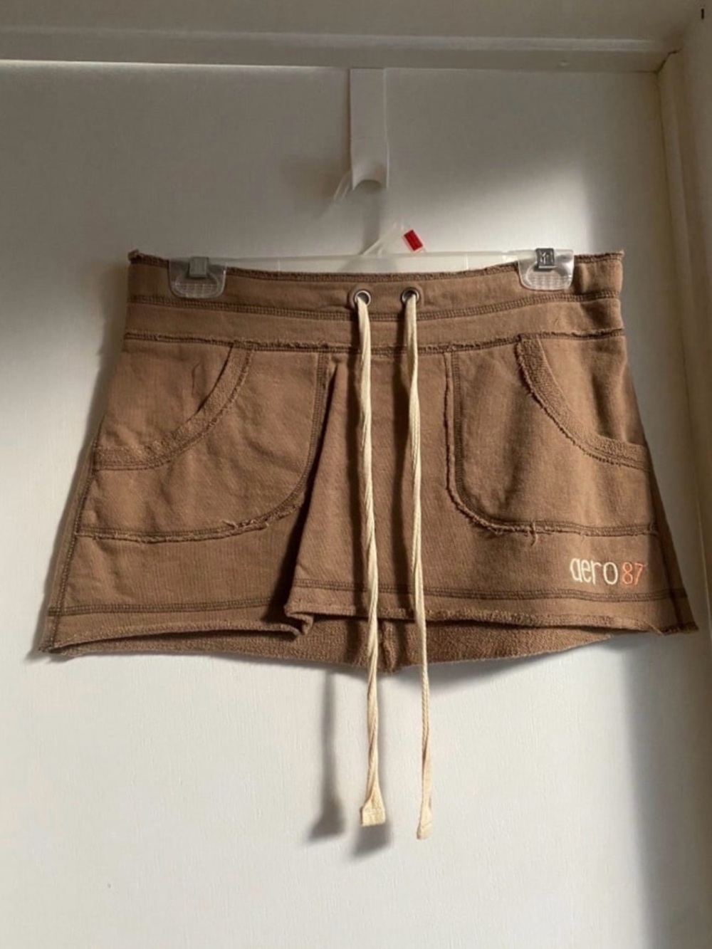 Vintage Y2K Aeropostale Brown Drawstring Mini Skirt XS